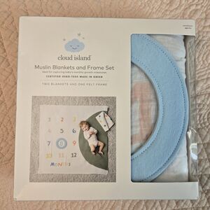 Cloud Island Milestone Swaddle Baby Blankets w/ Felt Frame Photo 100% Cotton